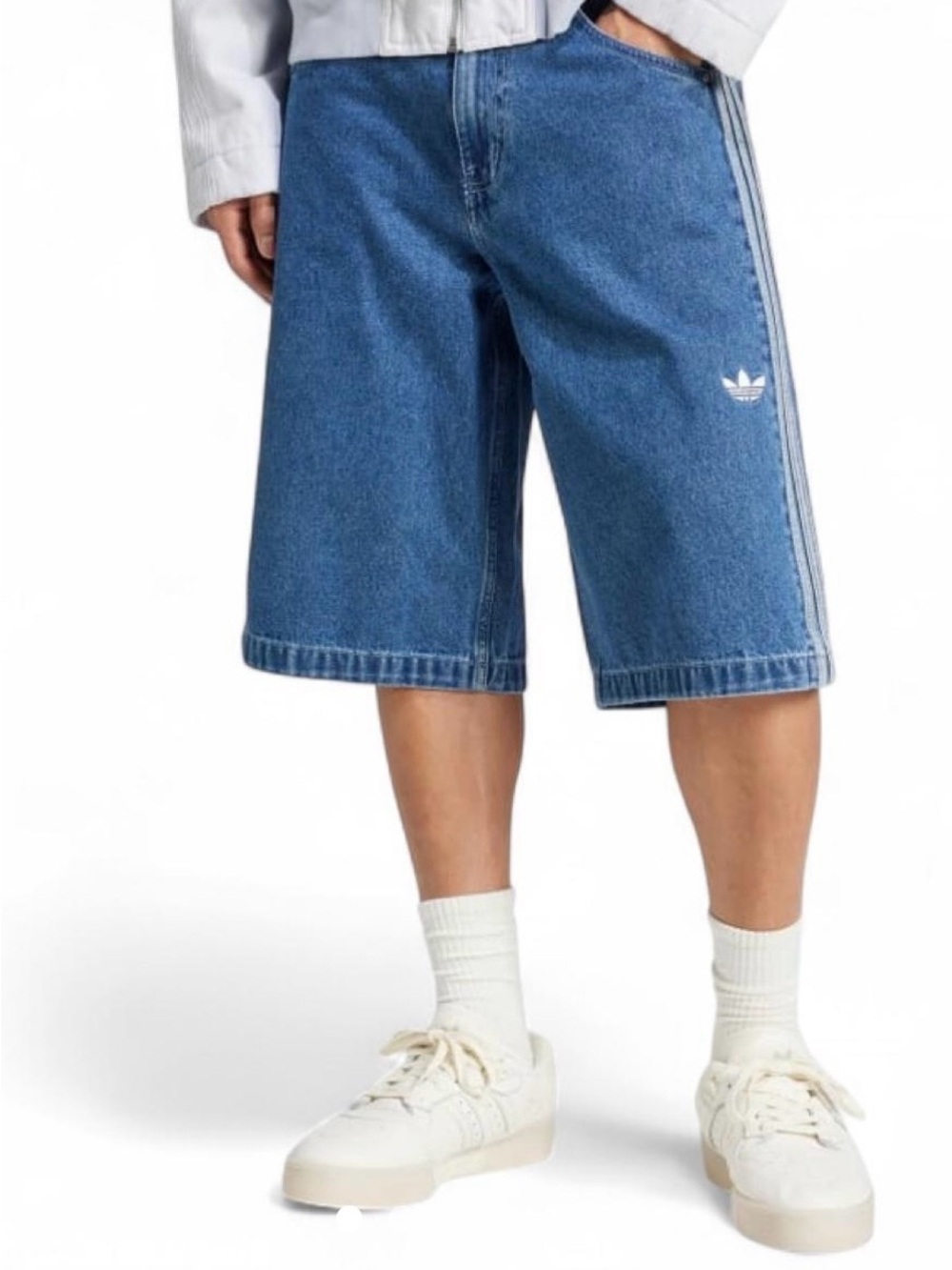 adidas Light Blue Denim Shorts with White Trefoil Tag - Picture 8 of 9